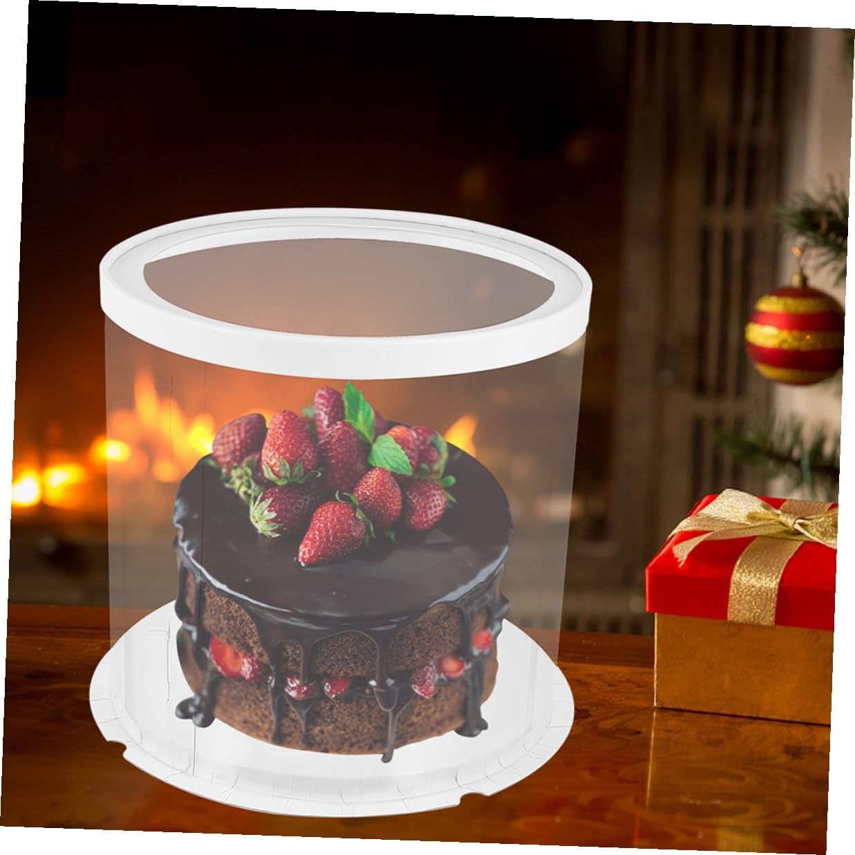 5pcs round Plastic Cake Boxes with Dome Lids 8-inch Double-layer White Cake Containers for Birthday Display and Portable Baking Packaging