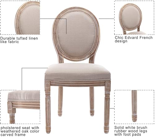 Miniatura 5 de Kmax Sillas de comedor estilo granja, sillas de dormitorio con respaldo redondo, elegantes sillas de cocina copetudas, juego de 2, color beige