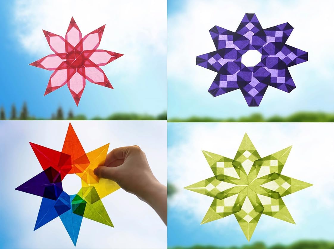 YABINA Kite Paper, Assorted Colors, 120 Sheets, 6" Square,Transparent Paper for Vibrant Origami for Making Window Stars, Waldorf Stars (Inches, 6)
