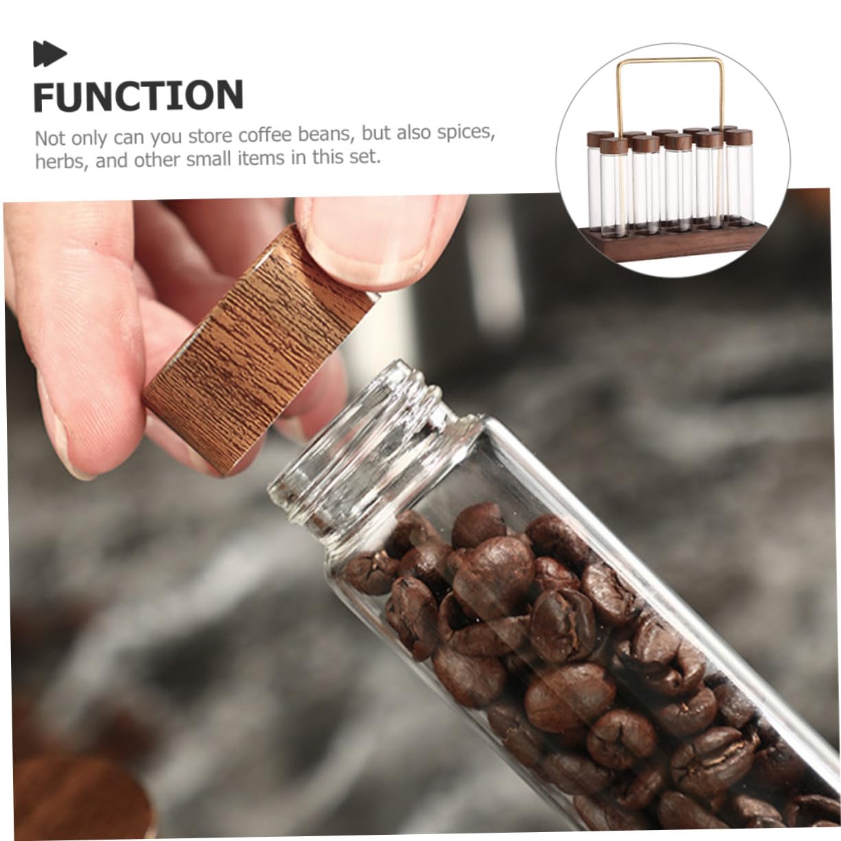 Kaffeebohnen Glas Aufbewahrungsröhrchen mit Holzständer Luftdicht 10 Stück Reagenzgläser Behälter für Kaffee und Küche