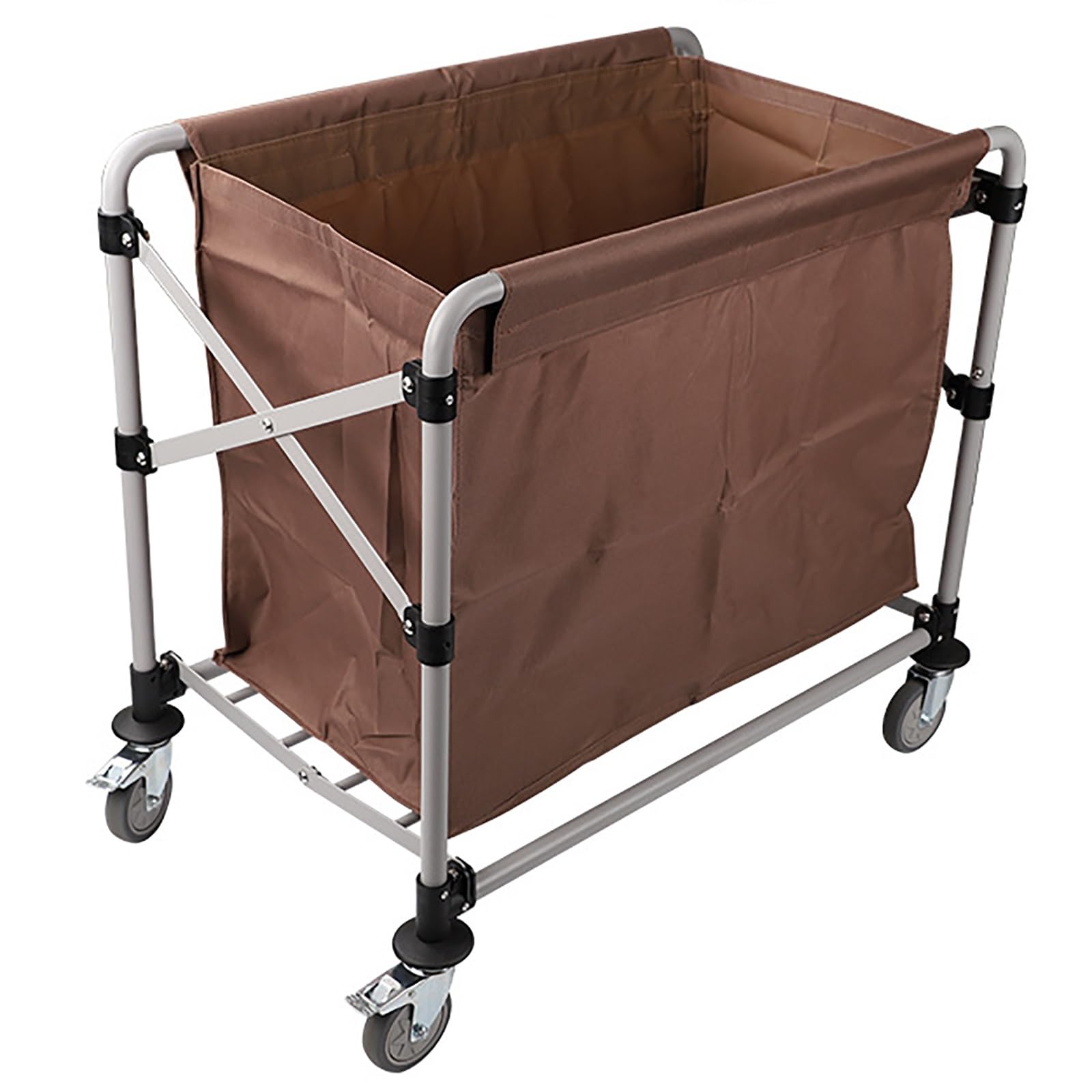 Large Laundry Hamper Cart, Heavy Duty Commercial Laundry Cart with Wheels/Stainless Steel Frame, for Dirty Laundry(Brown)