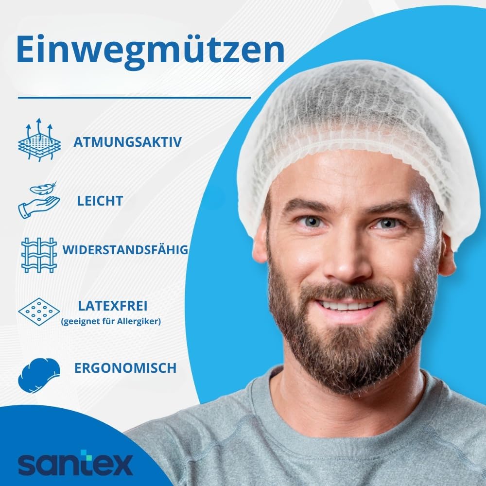 SANTEX 300 Haarnetz Küche - Hair Bonnet - SEHR KOMFORTABEL - Kopfhauben Einweg - Kochmütze - Surgical Cap PROFESSIONELL - Einwegkappen - Einmal Haarnetz - Cover Hair - Kopfnetz - Koch Haube