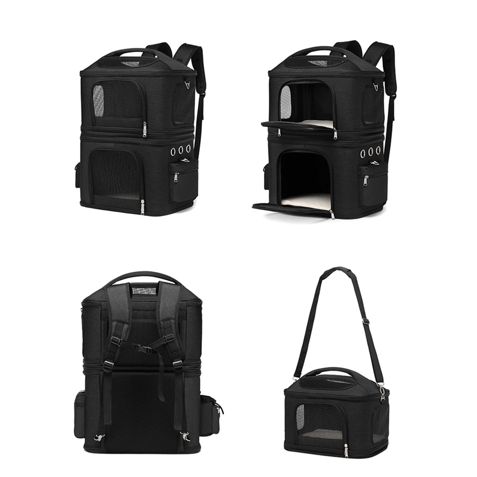 Zaino Trasportino Staccabile per 2 Gatti - Zaino da Viaggio Comodo e Traspirante per Gatti con Spalla Comoda - Trasportino Ideale per Gatti (BLACK)