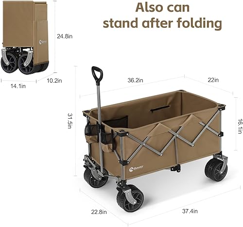 Miniatura 3 de Carro de playa de 220 litros con ruedas grandes, plegable con capacidad de 330 libras, vagones de comestibles utilitarios con frenos, carrito de