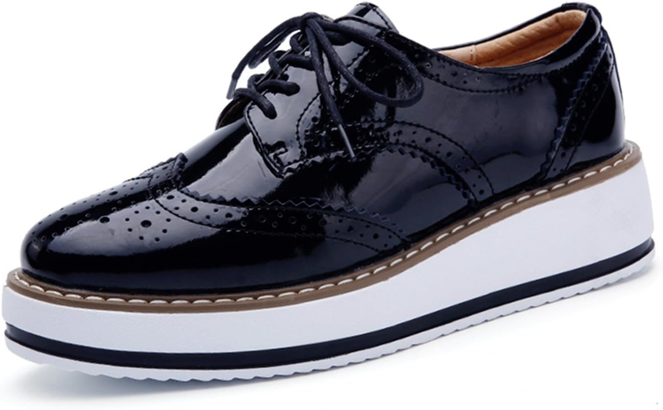 Women's Platform Lace-Up Wingtips Square Toe Oxfords Shoe