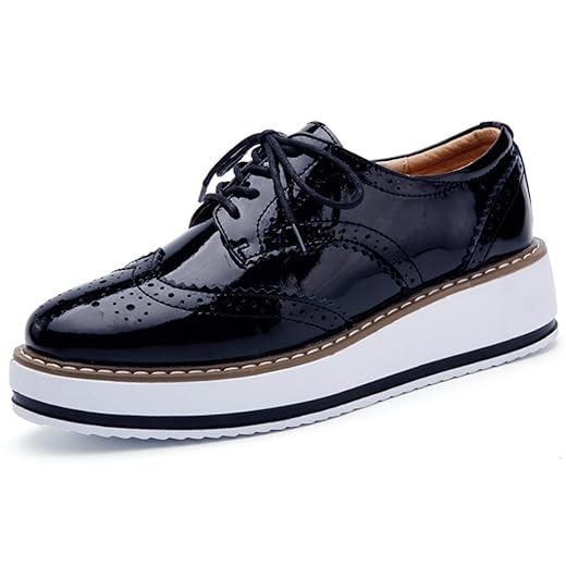 DADAWEN Women's Platform Lace-Up Wingtips Square Toe Oxfords Shoe