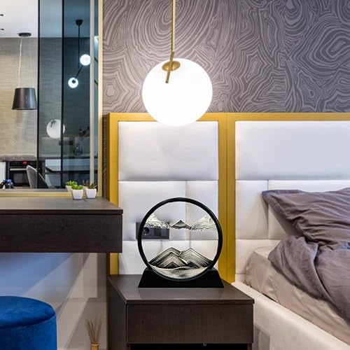 Miniatura 6 de ANBOER - Marco redondo de vidrio con arena movediza diseño 3D de mar profundo paisaje de arena relajante para escritorio hogar oficina trabajo y