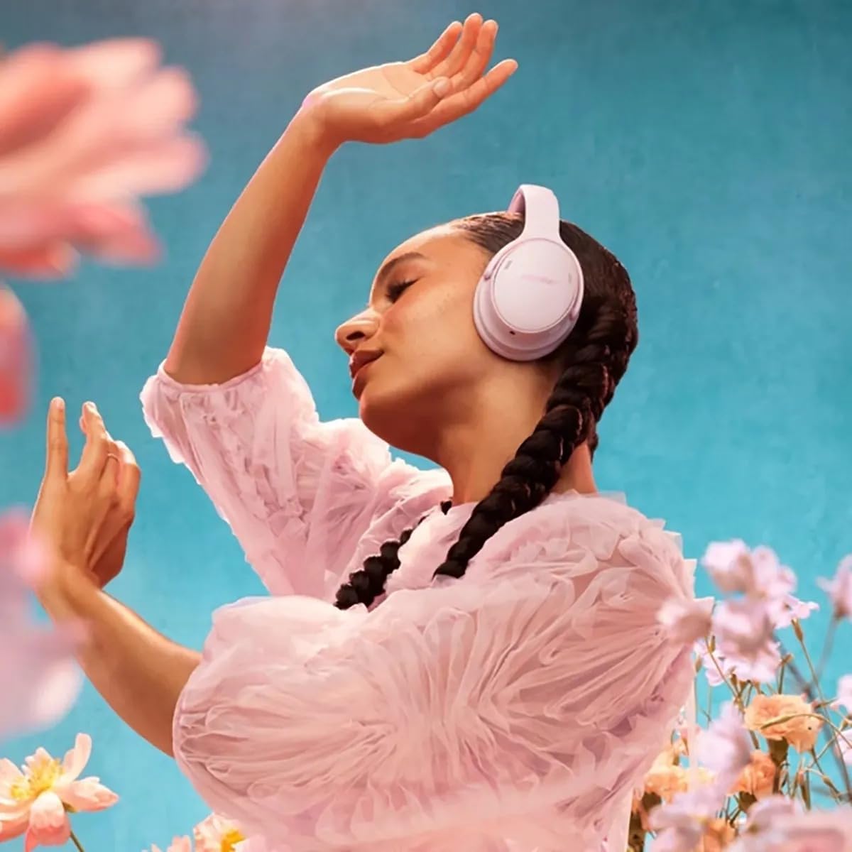 Bose QuietComfort Bluetooth Headphones, Wireless Headphones with Active Over Ear Noise Cancelling and Mic, + Green Extreme 20W 2-Port Wall Charger (Petal Pink)