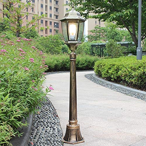 Lampadaire D'Extérieur, Lampe D'Extérieur Hexagonale De 1,2 M En Bronze, Lampadaire De Jardin, Éclairage De Paysage, Lanterne Victorienne En Verre Transparent Étanche, Colonne De Patio En Aluminium An
