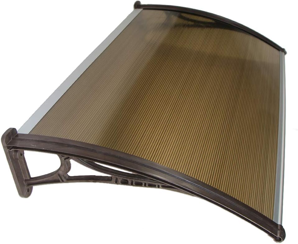 Polycarbonate Window Door Canopy Awning DIY kit, Pearl, Tinted Brown Corrugated Cover Board, Brown Brackets, 4ft x 2.5ft