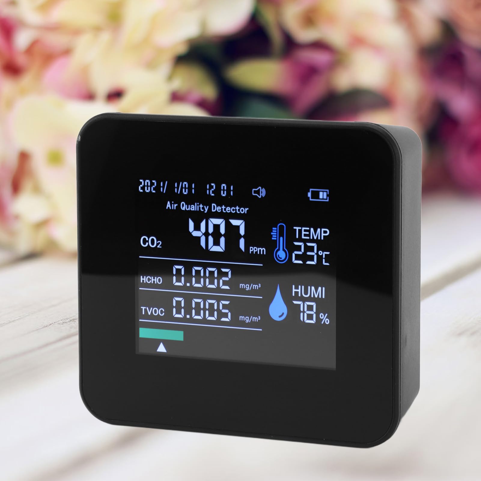 9 in 1 Indoor Air Quality Monitor,PM2.5 PM10 PM1.0 CO2 HCHO TVOC Temperature Humidity Time Display Air Quality Tester,for Home, Office, School & Hotel