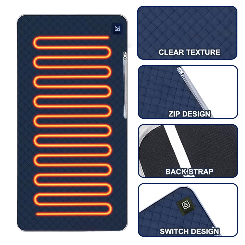 Sitzkissen Beheizbar Outdoor,45 X 90 cm Beheizbares Sitzkissen,Tragbares USB Heizkissen 3 Heizstufen Heating Elektrisch Heizkissen Rücken für Outdoor Bleicher, Camping, Angeln (Large)