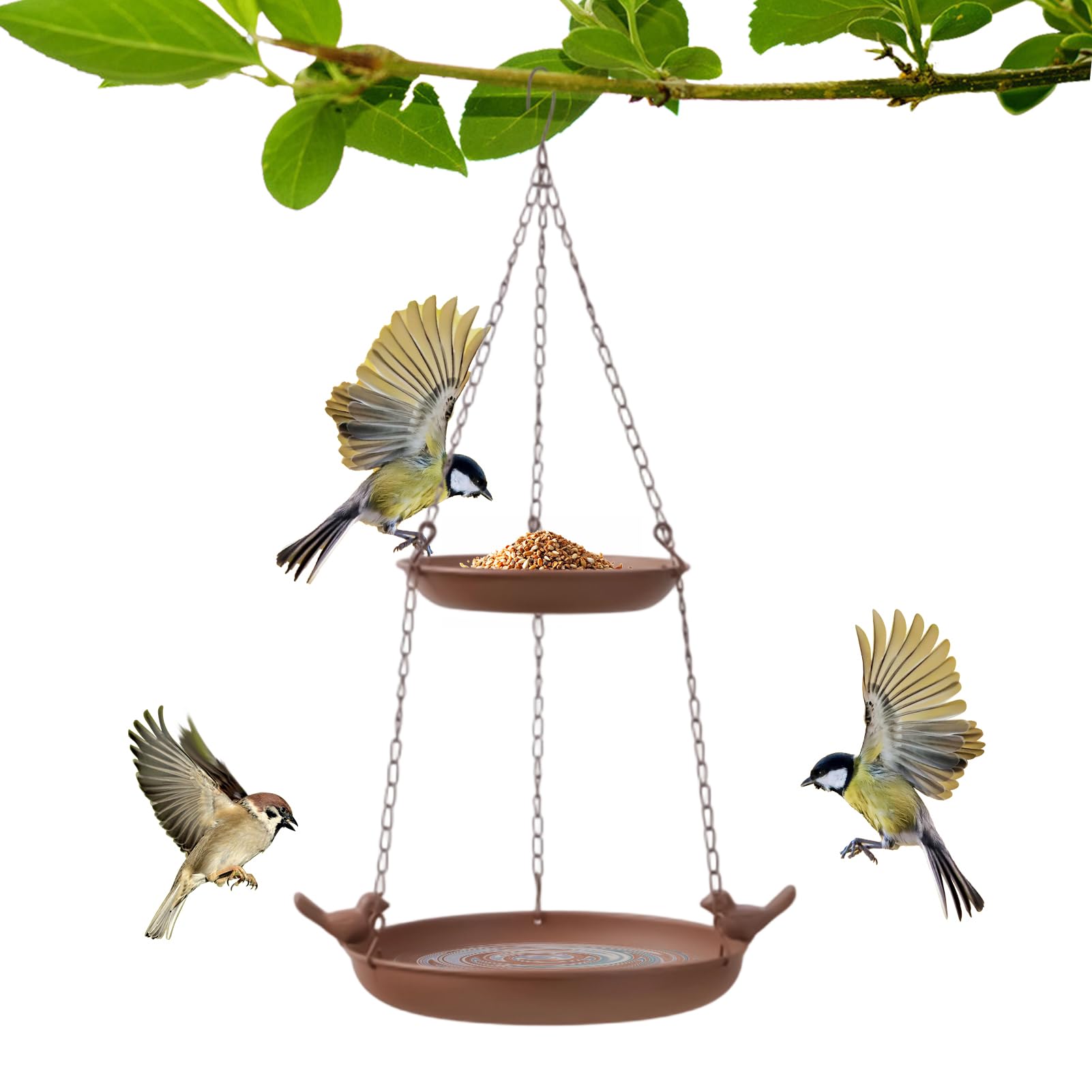 Bain d'oiseaux d'extérieur – Gamelle double mangeoire, bol pour colibri avec design stable, accessoire de jardin, plateau d'eau et de nourriture durable avec nettoyage facile, solution d'alimentation