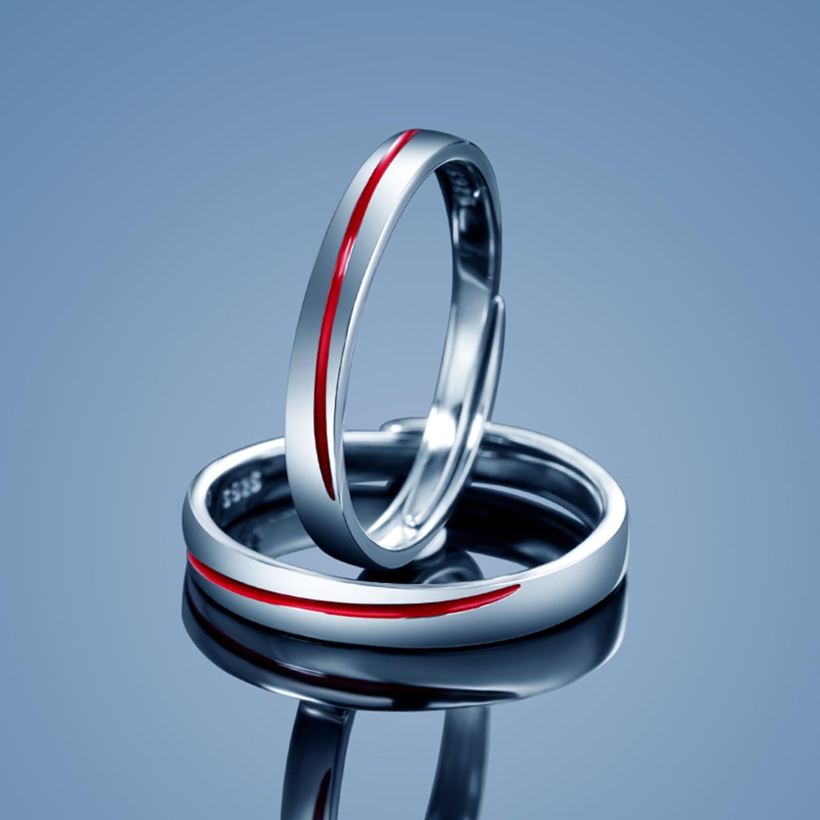 Anello Filo Rosso del Destino, Anelli Matrimonio Coppia Persona Argento 925 Regolabili Anello a Fascia Argento con Smalto Rosso