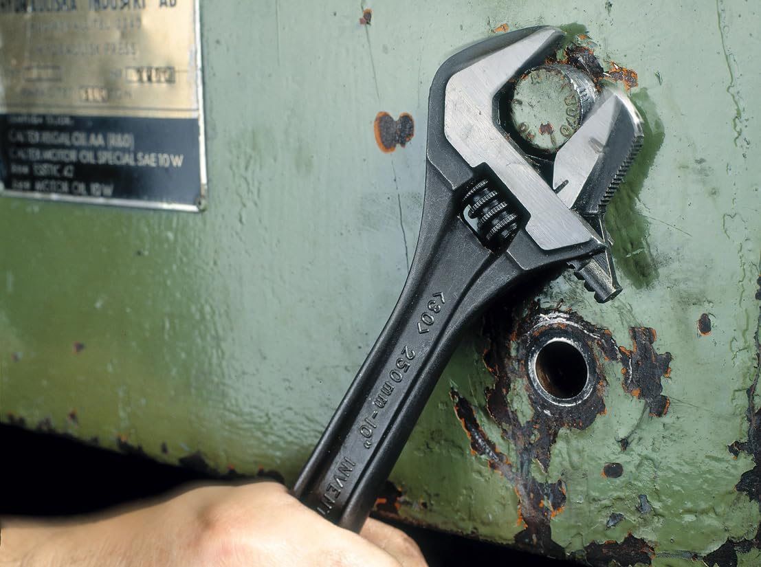 Bahco 4" SAE Adjustable Industrial Black Finish Wrench, Slim Tapered Jaws for Accessibility and Strength, Measurement Scale, and Precision Hardened, Anti-Corrosion Treated