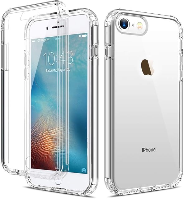 Crystal iPhone 7/8/SE 2020 Case 360 Shockproof Clear Cover Silicone Glossy Bumper Screen Protector, Front and Back Full Body Drop Proof Protective Anti Yellow Case for iPhone 7/8/SE 2020-Transparent