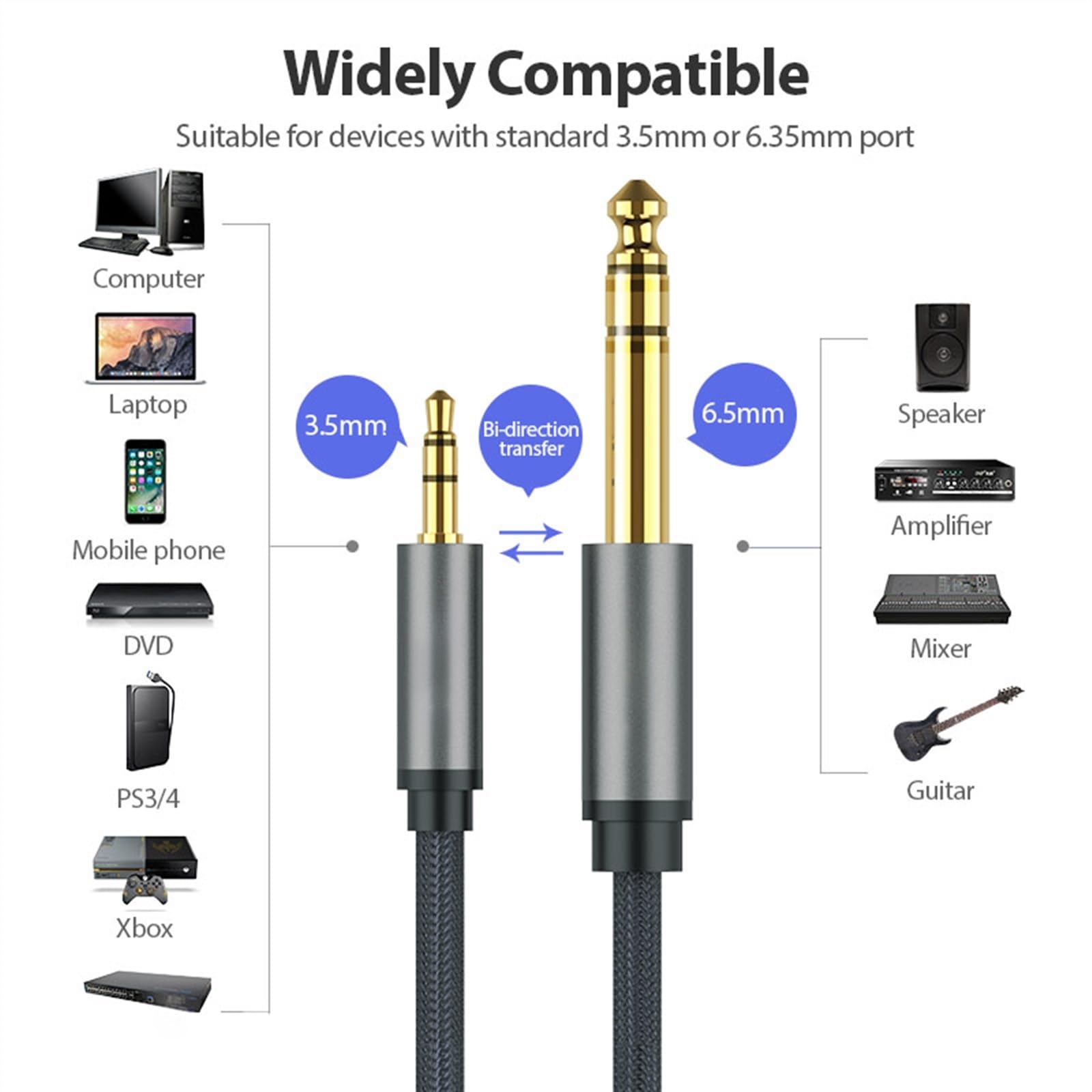 kabel audio do gitary 6.5 Do 3.5 Jack Adapter Do Kabla Do Głośnika Wzmacniacz Gitarowy TRS Kabel Audio Jack 3.5mm Do 6.5mm Kabel Audio Auxiliar (Color : B-8m)