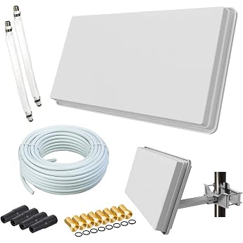 Selfsat H30D2+ Flat Antenna Twin with Window Mount + 20 m Cable Connection Set 2 Window Feed-Through + 8 F-Connectors + 4 Weather Protection Sleeves