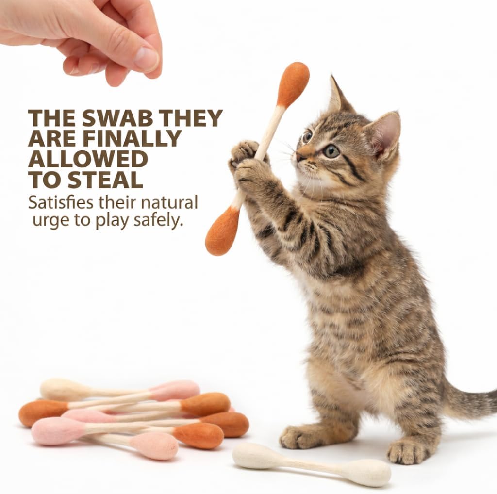 Glaciart One Swabs Cat Toys with Catnip - 6 Pk | Durable for Chew, Cute Cat Toys Interactive Kitty for Boredom, Exercise, & Play | Filled w/Organic Catnip for Anxiety & as Digestive Aid | Gift Idea image 3