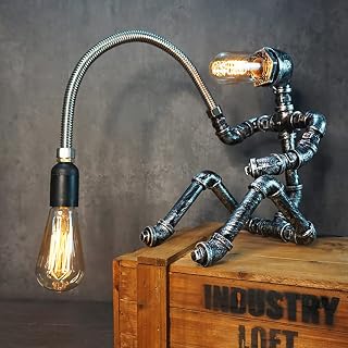 Steampunk Table Lamp Water Pipe Robot Vintage Industrial Style Desktop Cool Table Lamp for Bedside Cafe Bar Night Light Desk Decorations Birthday New Year Gifts
