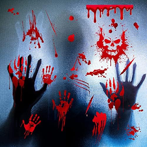 Scary Halloween Wall Decals, Removable Halloween Wall Stickers, Bloody Handprint, Halloween Party Decorations Window Wall Murals Poster Floor Clings, Vampire Zombie Party Decorations Supplies