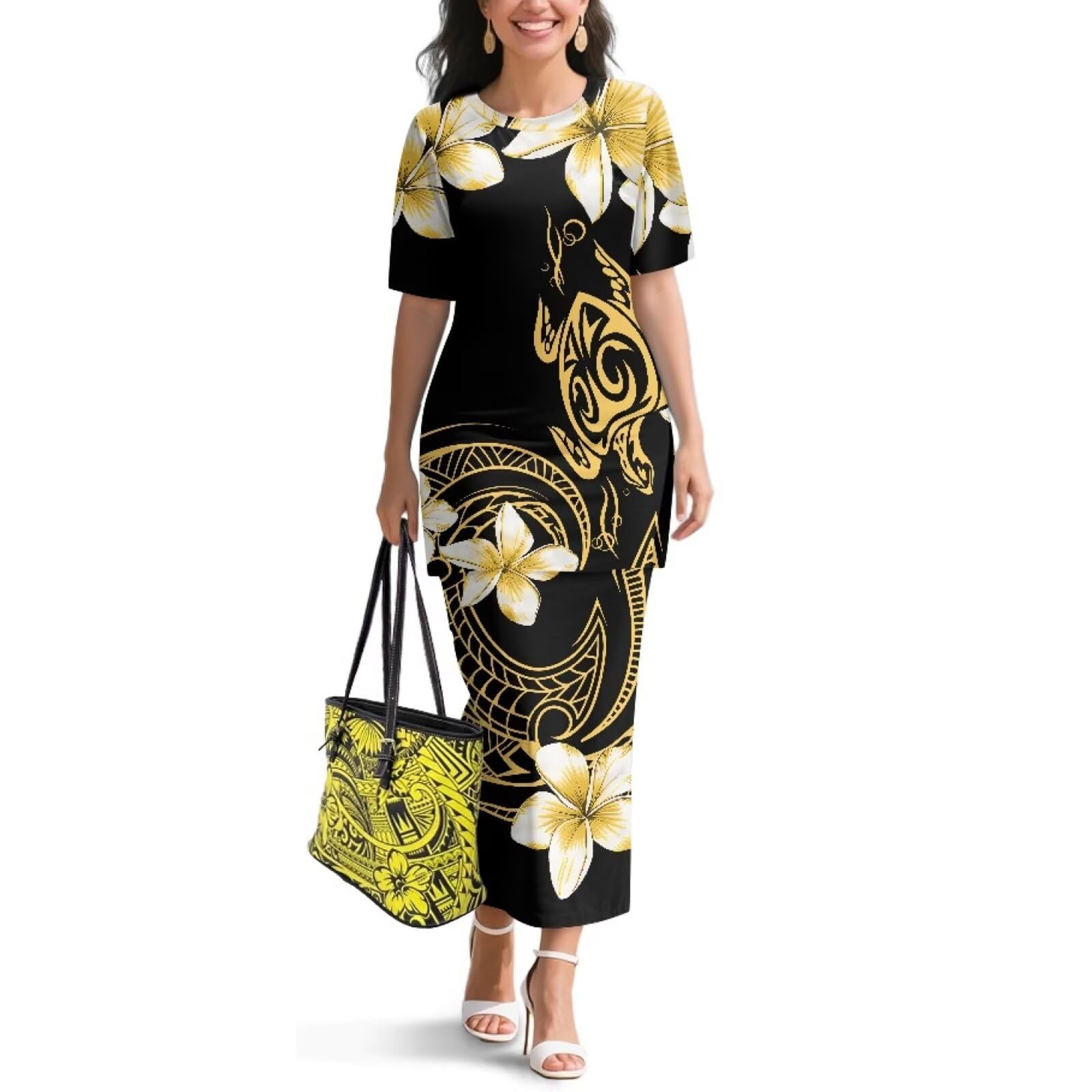 Samoa Puletasi Dress for Women Polynesian Top and Maxi Skirt Sets