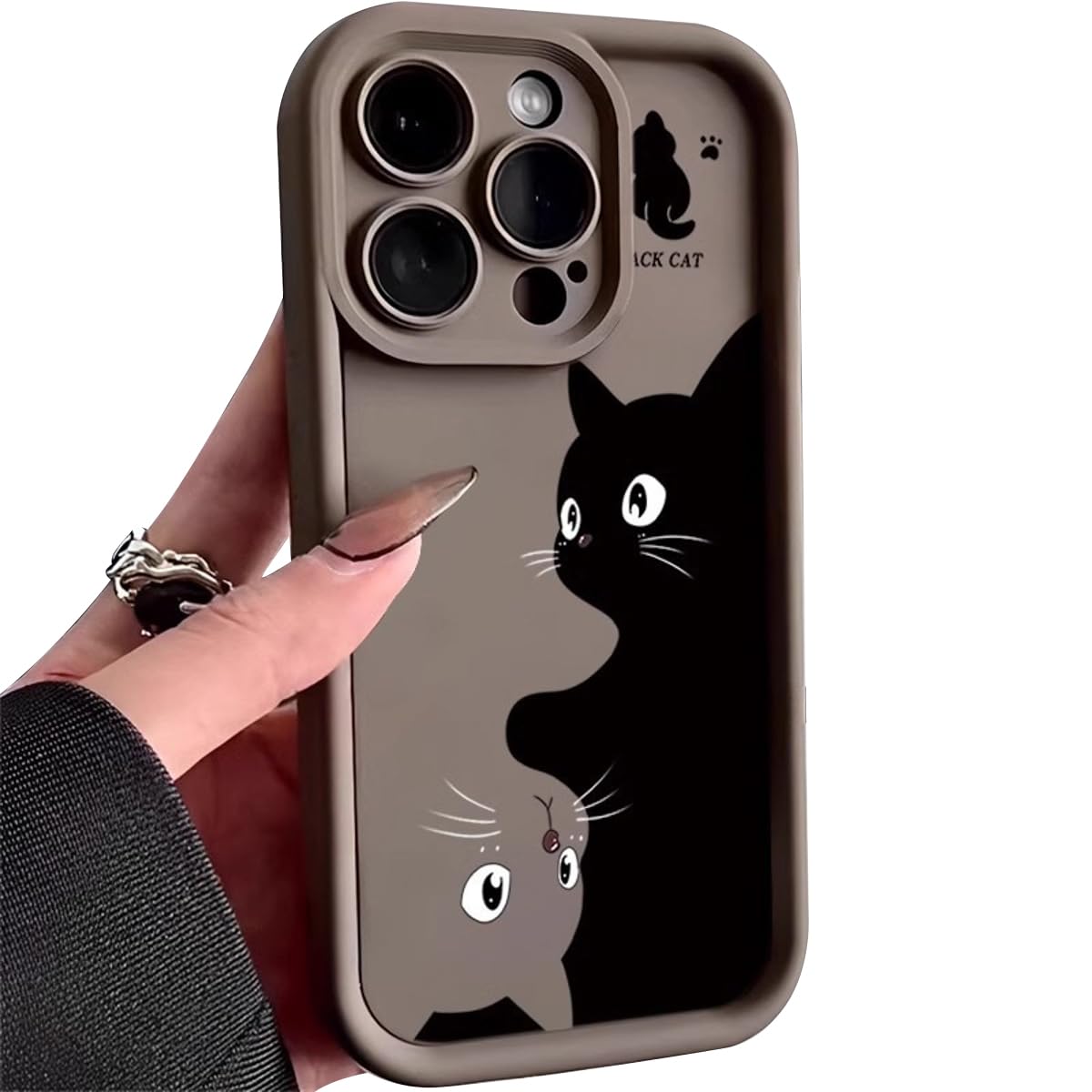 Cutecasee Phone Case for Women/Girls, Cute Cartoon Cat Soft Silicone Shockproof Phone Case Compatible with iPhone 14 Plus, Brown