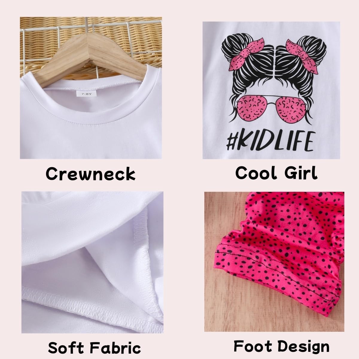 Kids Toddler Girls Clothes Figure Graphic Drop Shoulder Top Pullover Spotted Print Pants Fall Winter Outfit Set 6-7 Years Hot Pink image 5 of 7 B0D5QX87SM