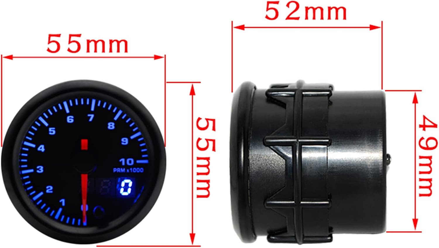 Black 7 Color LED Display Elec 0-10000 RPM Tachometer Tacho Gauge for Gas Powered Engines | 7 Adjustable Color LED | Dual Digital Analog Output Display | 2-1/16" 52mm