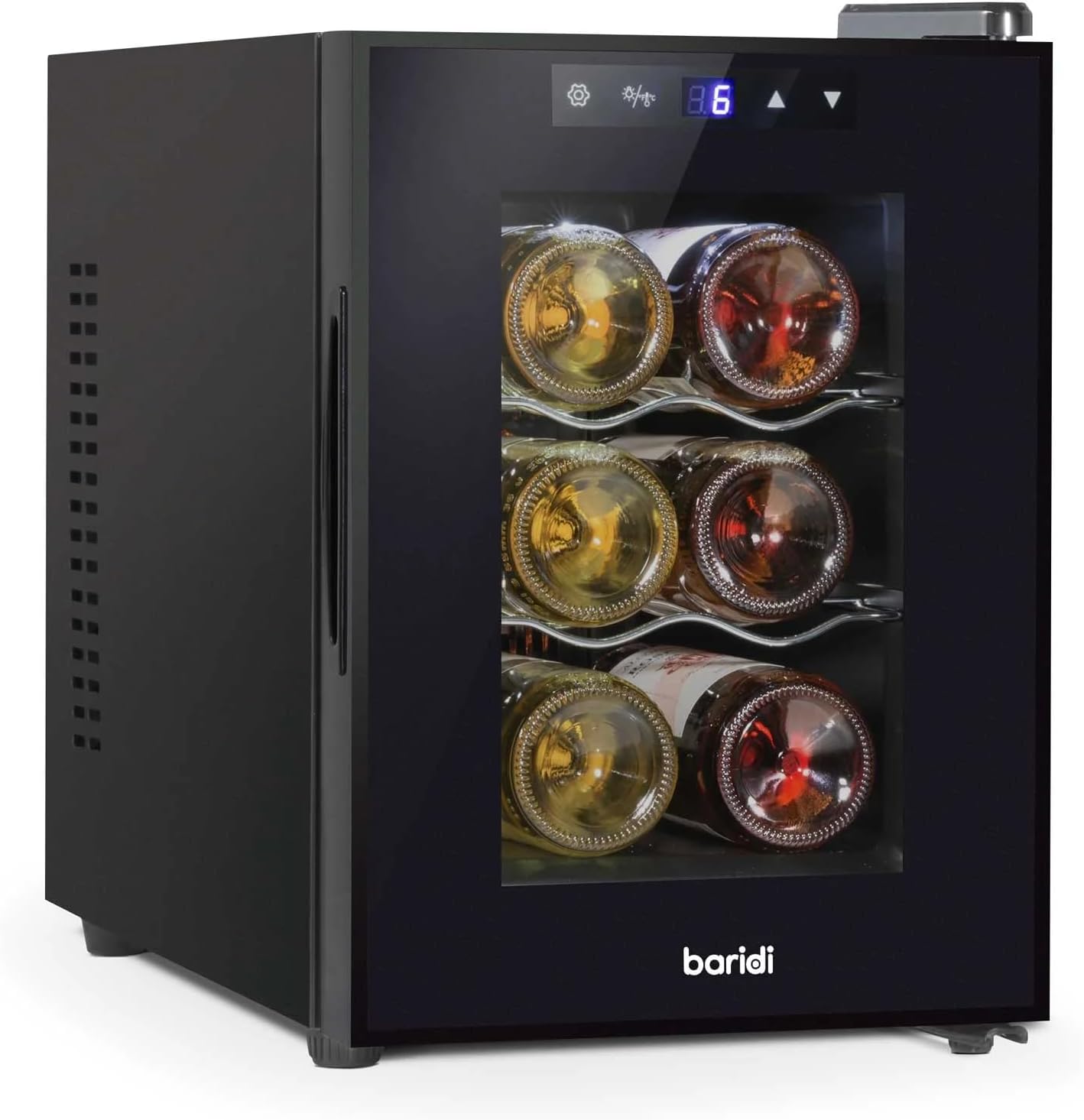 dellonda Baridi 6 Bottle Wine Cooler, Thermoelectric, 5-18°C, Touch Control, Table Top - DH217