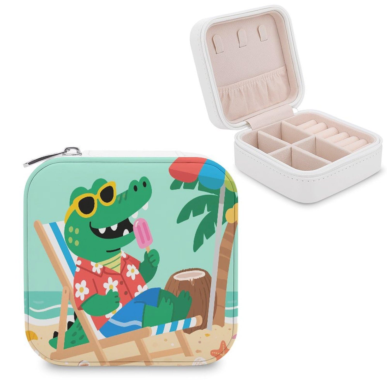 VstaDank Cute Alligator Jewelry Box for Women Jewelry Organizer Storage Case with Zipper Mini Travel Jewelry Case Cute Trinket Organizer Leather Portable Jewelry Storage Box