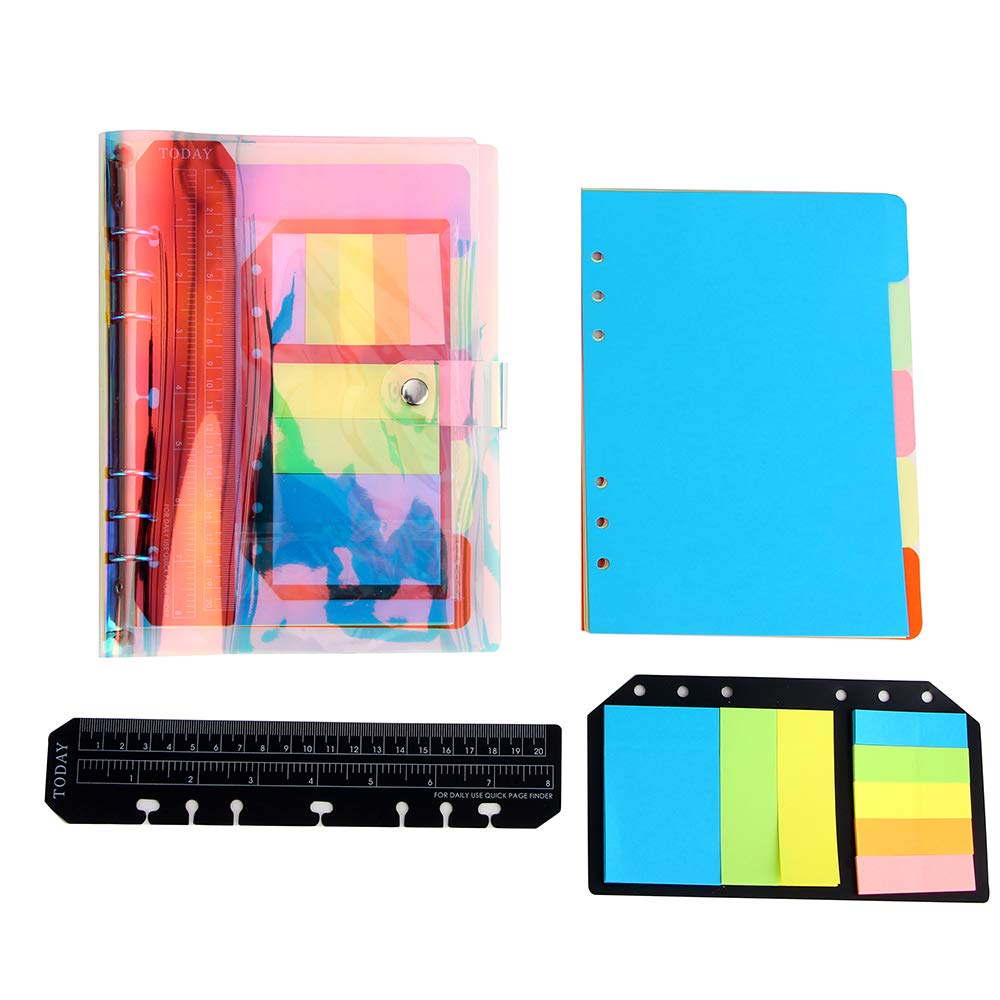 YHH A5 Lined Notebook Planner 6 Rings Organizers Refillable Desk Planner Journal Notebook Girl Binder Soft Plastic Cover Notebook Christmas Gift Woman Child Transparent