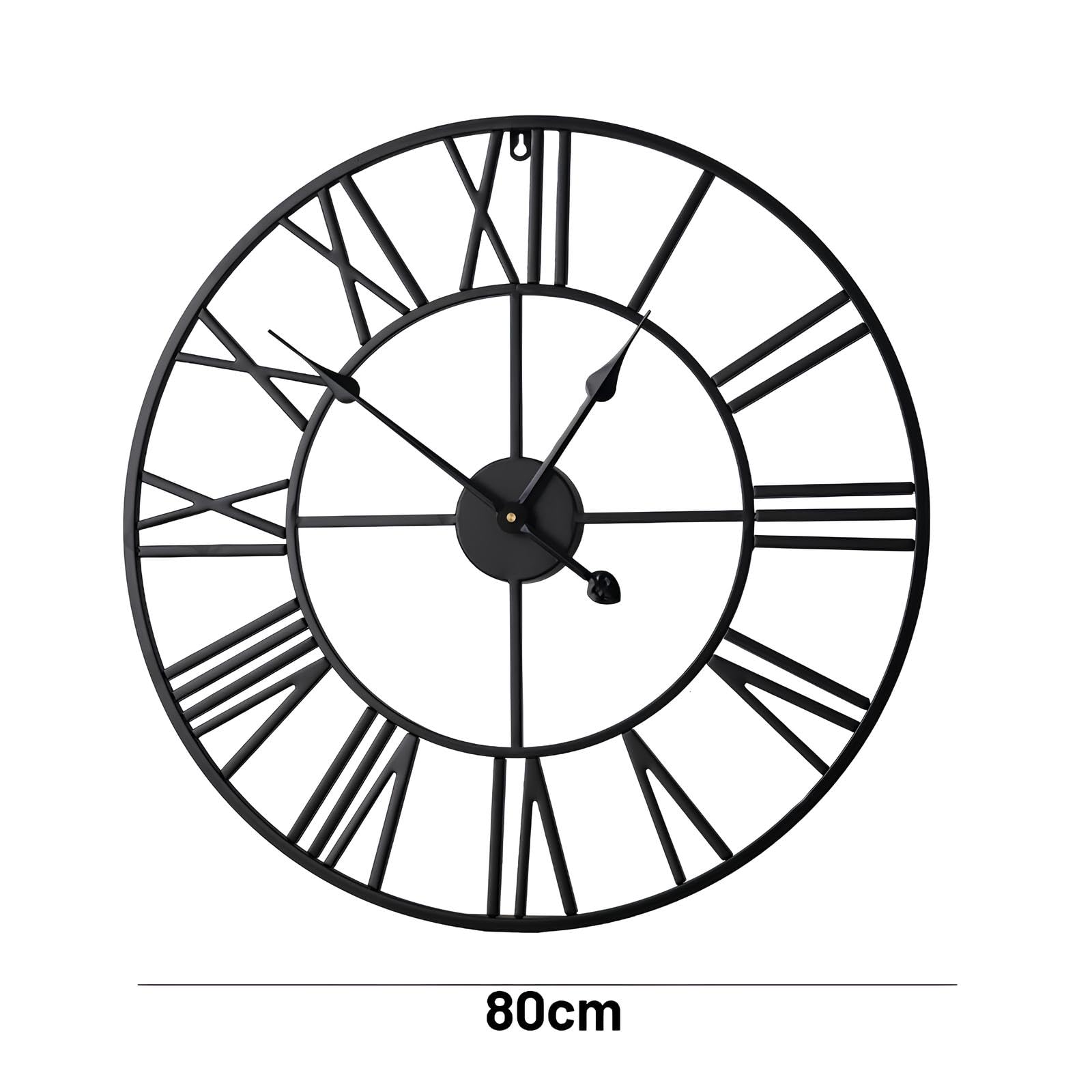 Grande orologio da parete in metallo 80 cm, nero, design moderno silenzioso, stile europeo minimalista per casa o ufficio