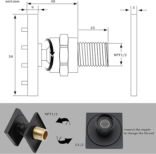 Miniatura 59 de HOMEDEC - Paquete de 6 chorros redondos de latón cepillado para masajes cuadrados de 2 pulgadas