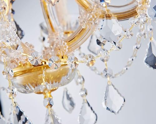 Miniatura 6 de Saint Mossi - Lámpara de araña dorada de 4 luces de cristal María Theresa, moderna lámpara de araña de cristal para dormitorio, comedor, sala de