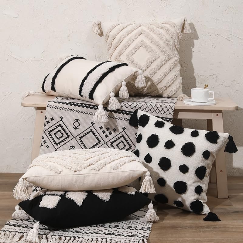 1/2 szt. Tufted Boho poszewki na poduszki 45 x 45/30 x 50 cm rustykalna poszewka na poduszkę frędzle dekoracyjne poszewki na poduszki na sofę wewnątrz