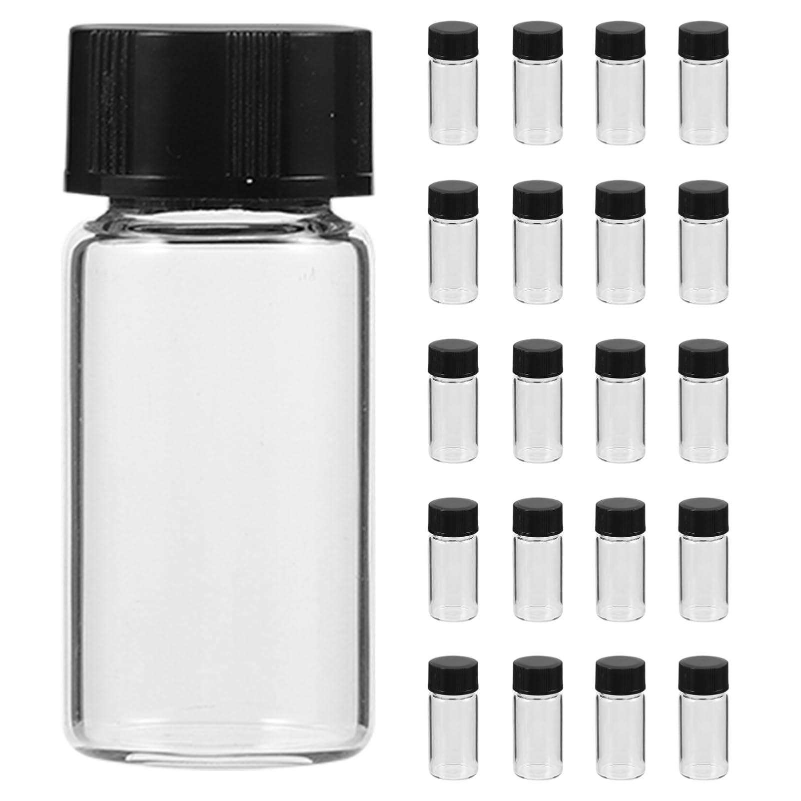 CIYODO 100Pcs Clear Glass Sample Vials with Lids Transparent Flat Bottom Bottles for Essential Oils Mixes and Samples High Pressure Resistant Excellent Sealing Effect