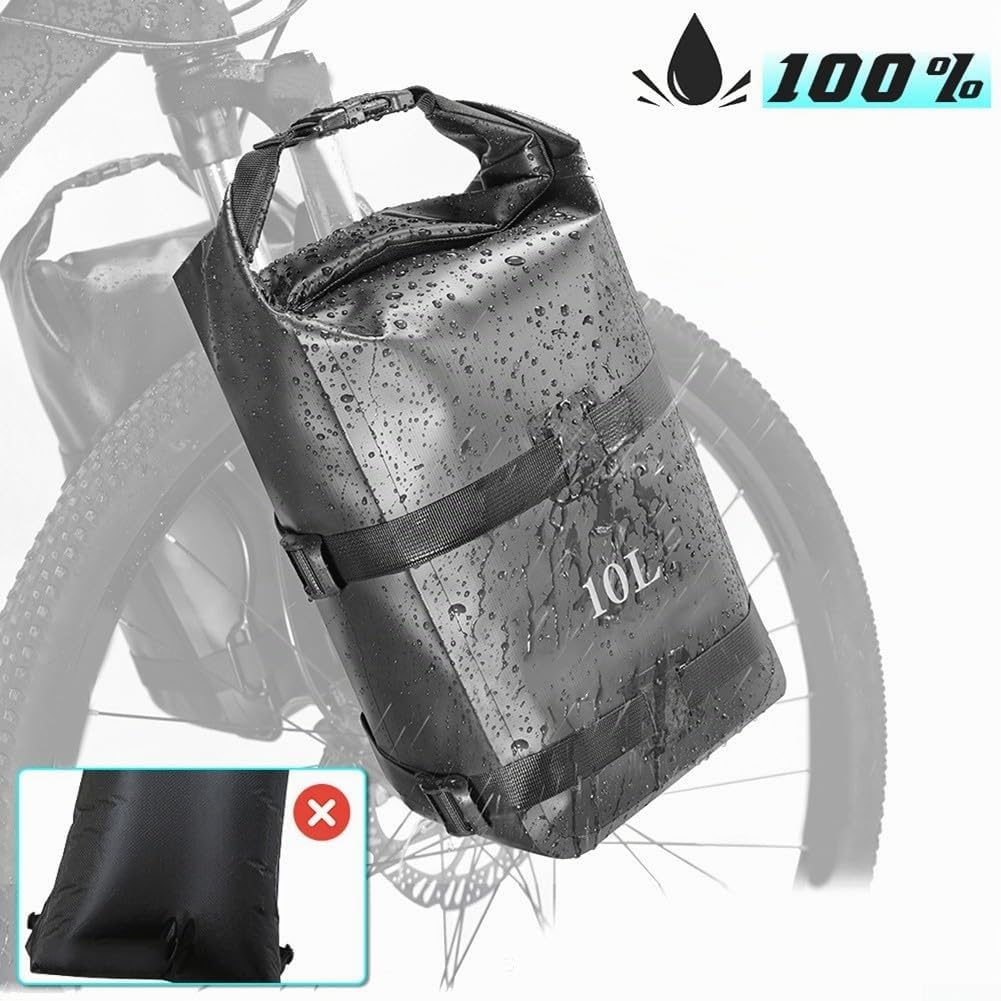 Sac de fourche avant de vélo étanche 10 L avec porte-fourche en métal pour vélo de randonnée (2 x porte-bagages + 2 sacs)