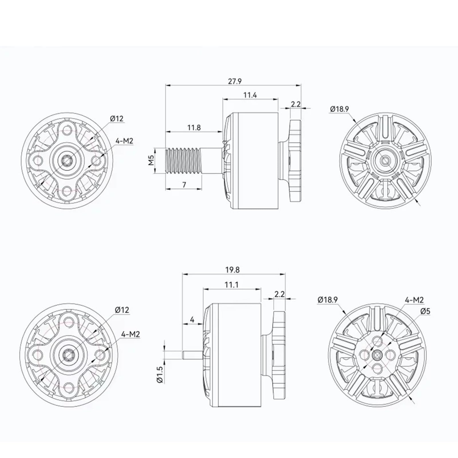 Motore brushless V1507, compatibile con T-MOTOR, parti di droni FPV | For quadricotteri da 3 pollici for gare agonistiche e manovre aeree freestyle(1PCS 5mm 6S)