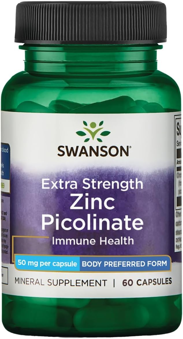 Swanson Extra Strength Zinc Picolinate 50 mg, Body Preferred Form, 60 Caps