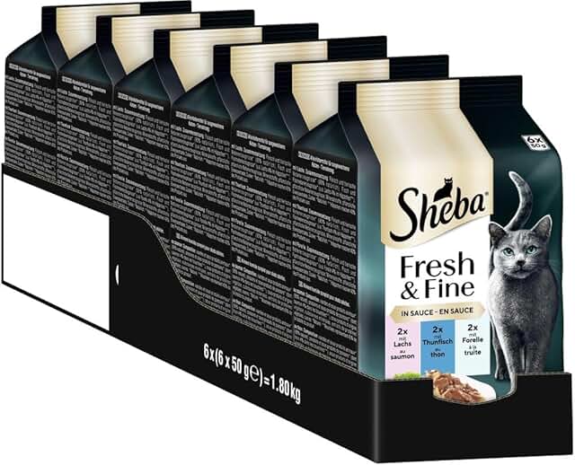 Sheba Portion Bag Wet Cat Food Multipack Fresh & Fine in Sauce with Salmon and Tuna MSC, 6 x 6 x 50 g - Premium Cat Food in Sauce with Salmon and Tuna product image