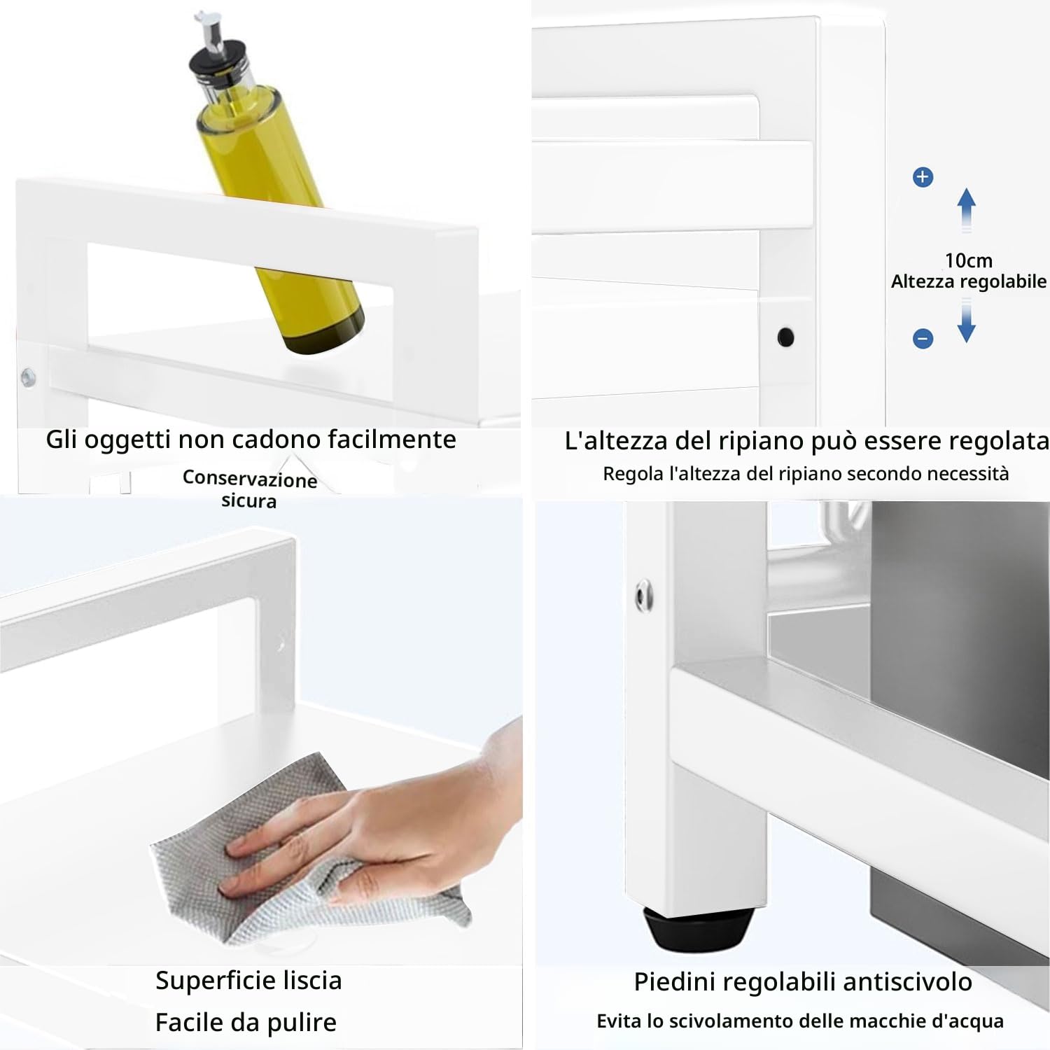 devesanter Scaffale per microonde espandibile a 2 livelli, organizer per microonde con 5 ganci, scaffale da cucina, porta spezie, piano di lavoro, scaffalature per panettieri per dimensioni da 40-64