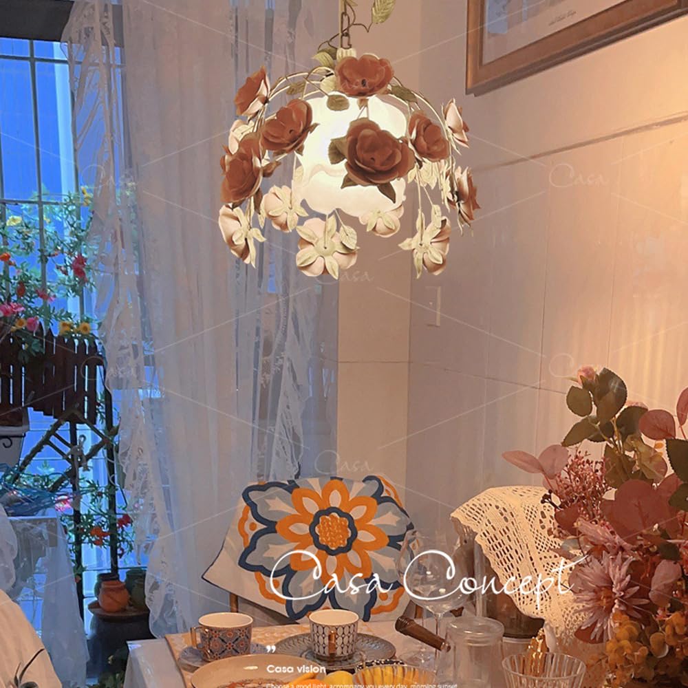 Lampadario A Fiori PIAOLING In Stile Pastorale, Sospensione In Ferro Con Rose In Ceramica E Paralume In Vetro Nuvola, Per Sala Da Pranzo E Cucina - 2