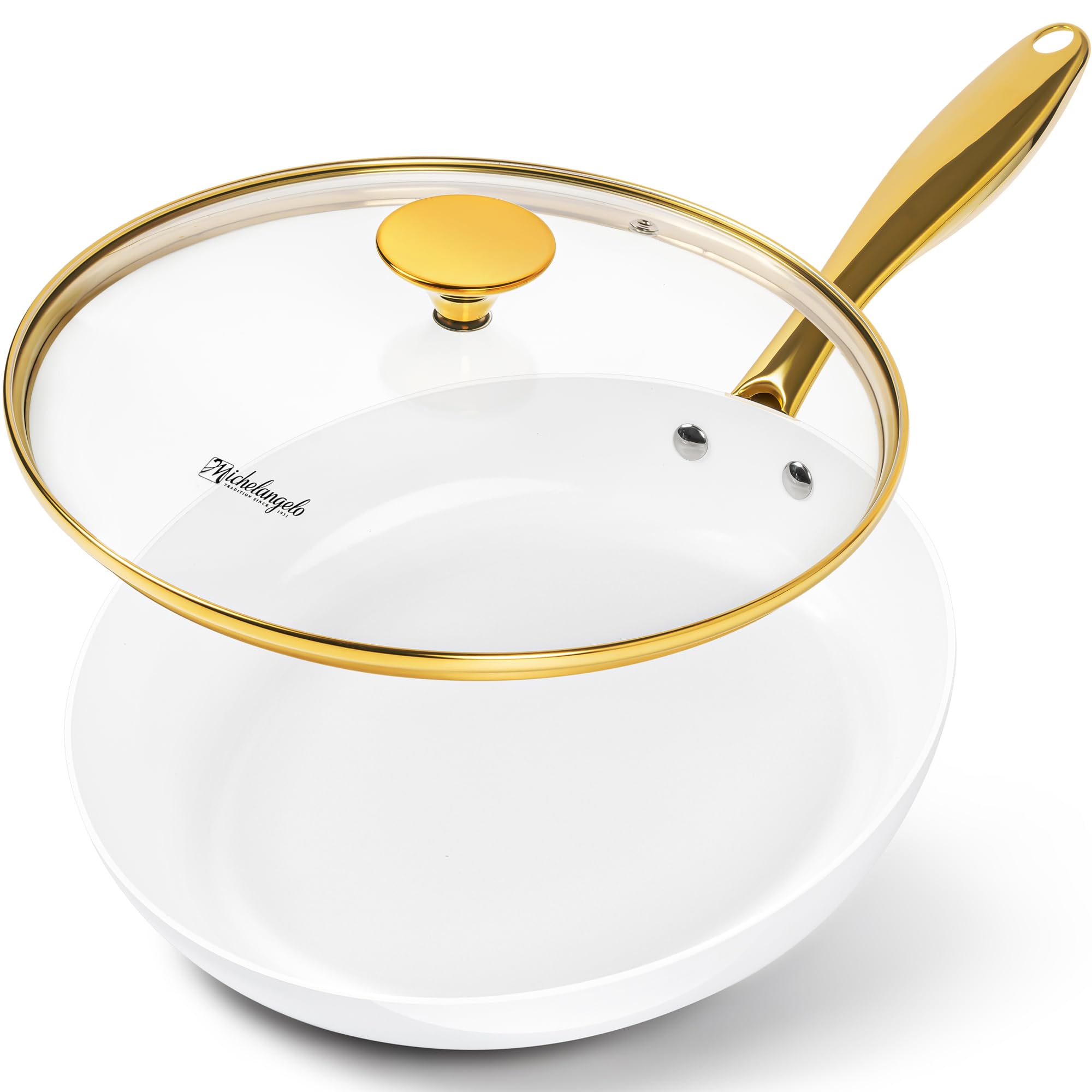 MICHELANGELO Non Stick Frying Pans 26 cm, Ceramic Frying Pan with Lid, Induction Pan Nonstick, Non Toxic Pans, Ceramic-Coated, White