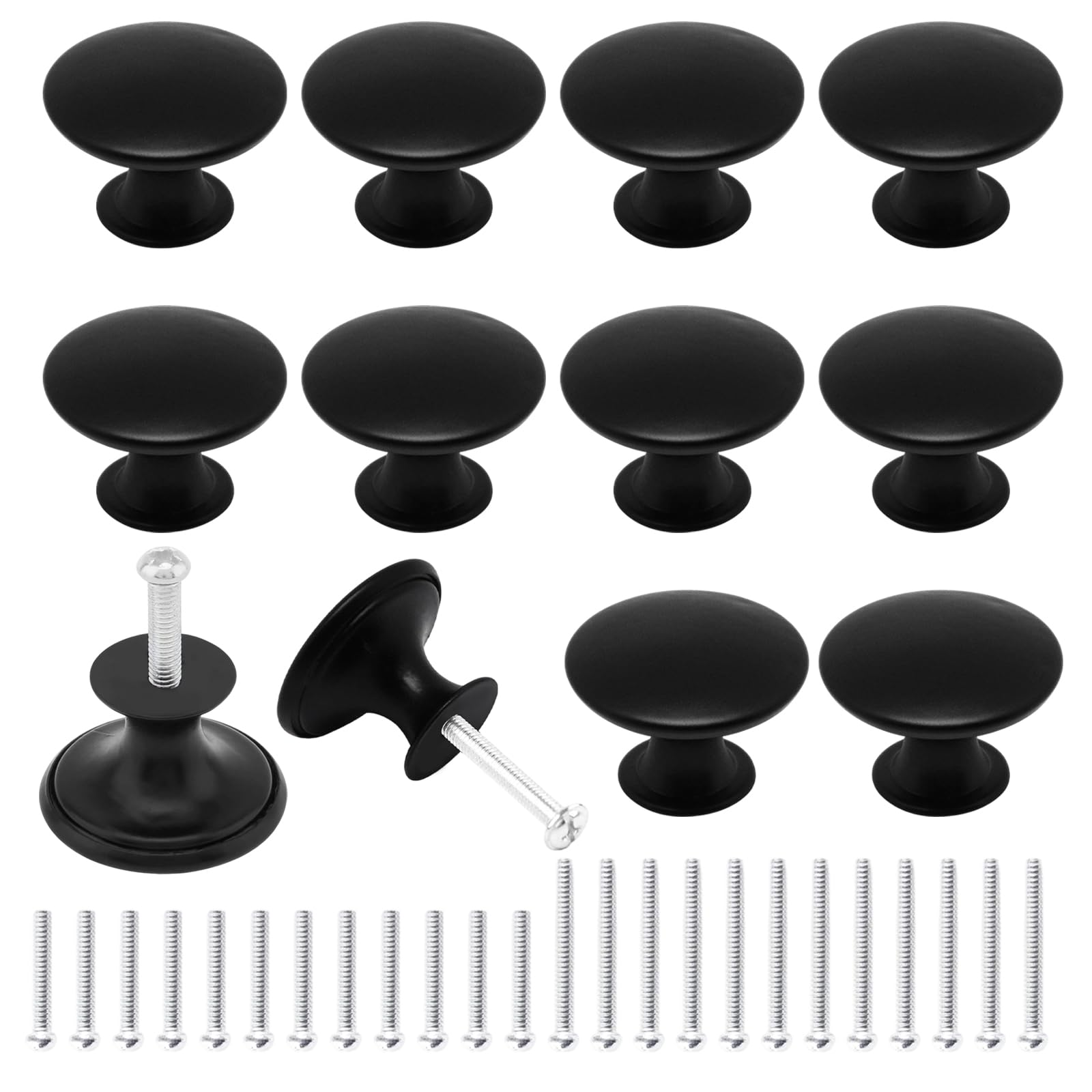 12 Pezzi Pomelli per Armadietti Vintage, Rotondo Pomelli Armadio con Viti Abbinate, pomelli per cassetti per Armadio Guardaroba (Nero/30mm)