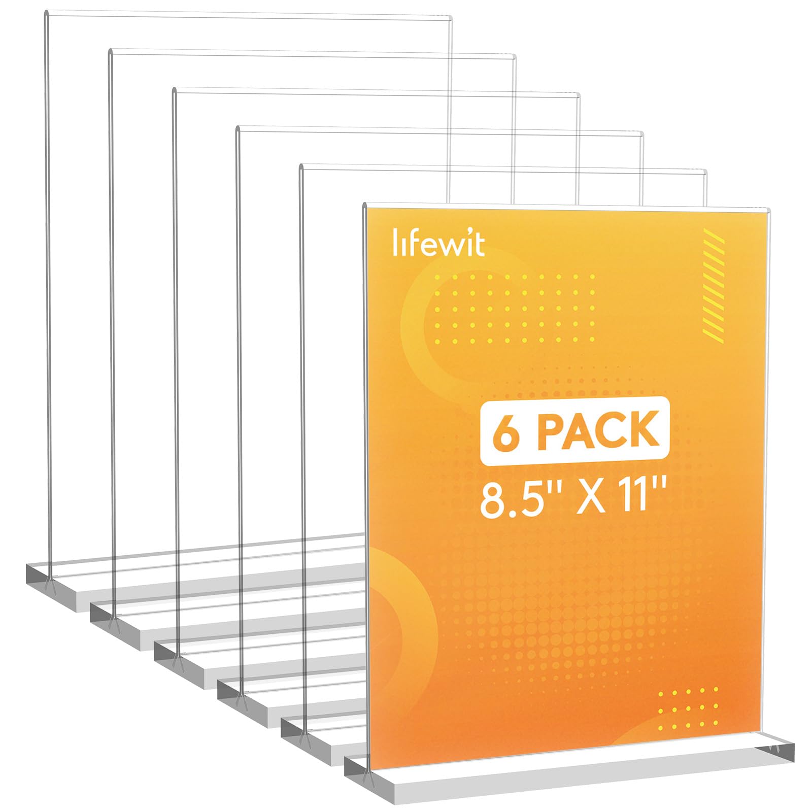 Lifewit 6 Pack 8.5x11 Acrylic Sign Holder, Clear Vertical Double-sided Stand, Plastic photo picture frame, Paper Flyer Menu Display Stand for Reception, Office, Store, Restaurant, Hotel