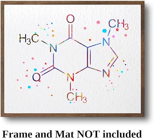 Miniatura 4 de Dignovel Studios 13X19 sin marco molécula de cafeína símbolo químico acuarela arte impresión cartel inauguración de la casa pared giclée oficina