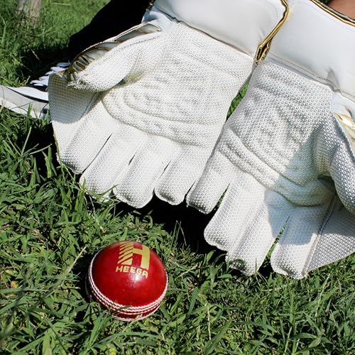 Image of Heega Intense White PU Leather Cricket Wicket Keeping Gloves Suitable for Professional Players | Durable Construction, Superior Grip, High-Density Finger Protection, Ergonomic Design (Size - Men)