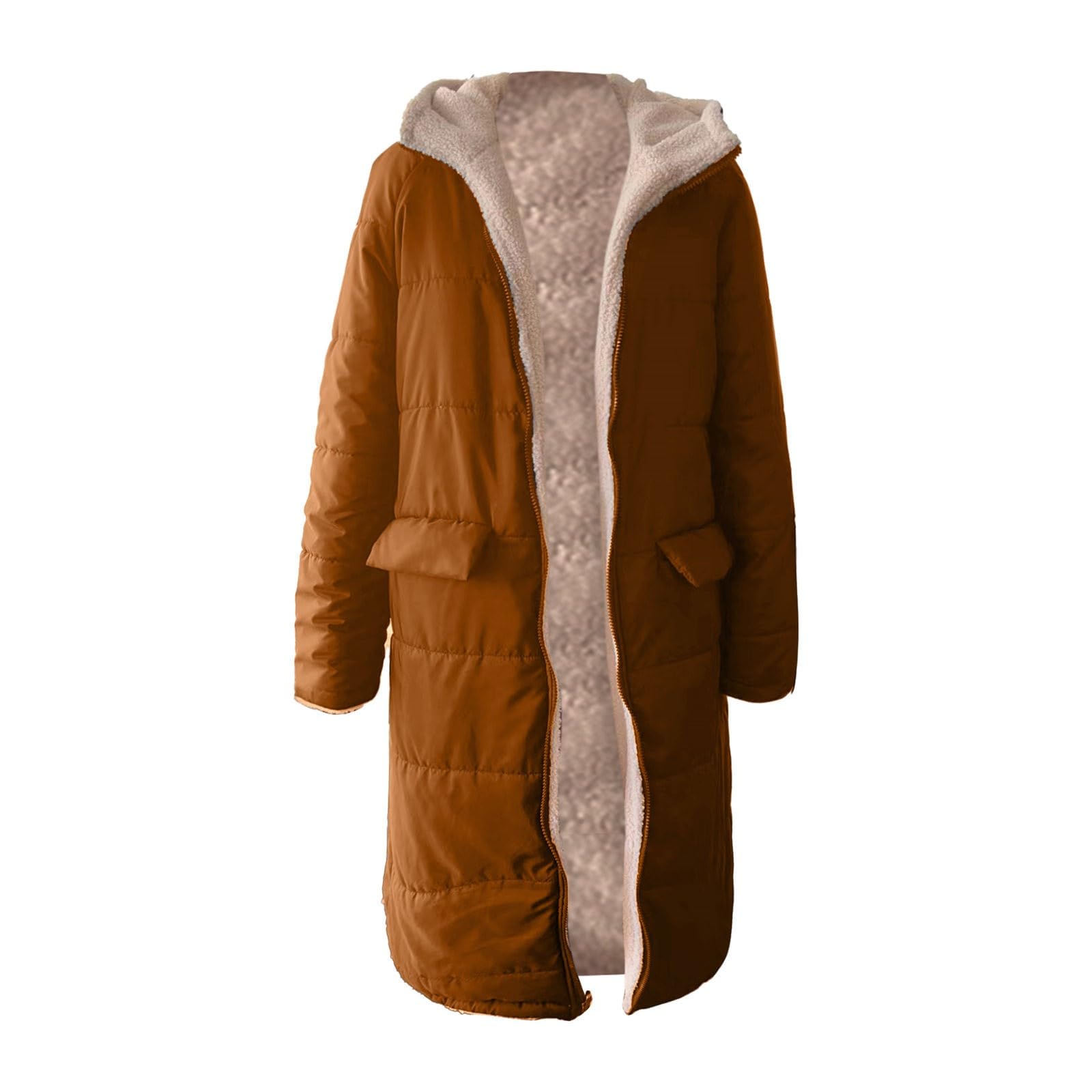 MJGkhiy Abrigo largo para mujer, con capucha, cálido, forro polar, elegante, cortavientos, largo y curvado, acolchado, cómodo, con cremallera, abrigos largos