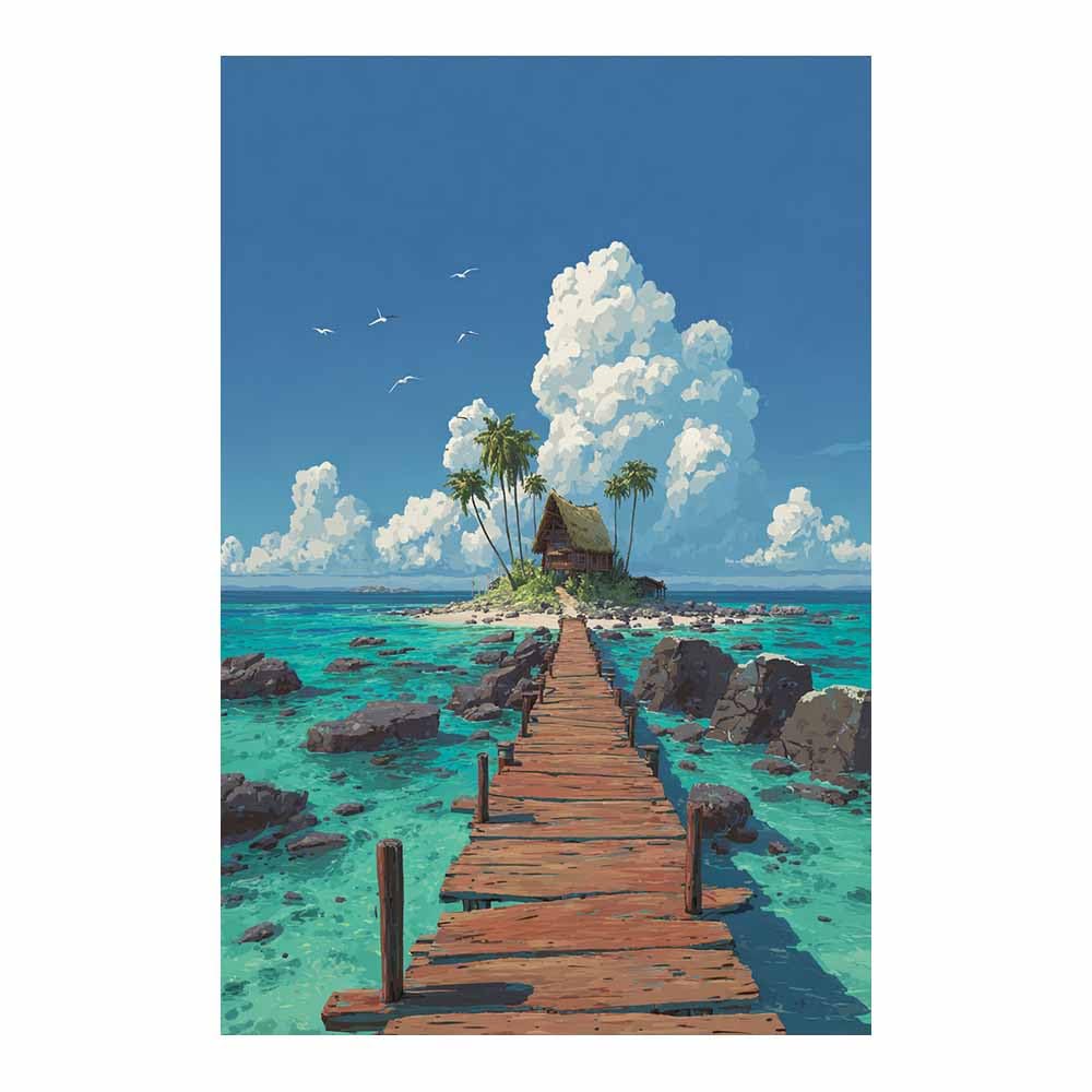 HOQIU Wall art for home decor Wooden Pier to Paradises canvas artwork for wall, art prints, For living room, bedroom, bathroom, dining room, painting and decor.(Multicolor)-60x80cm Unframed